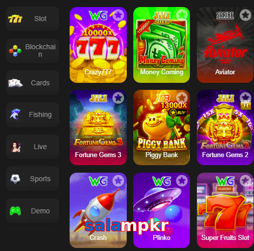 Main screen of Salampkr game page for PK players